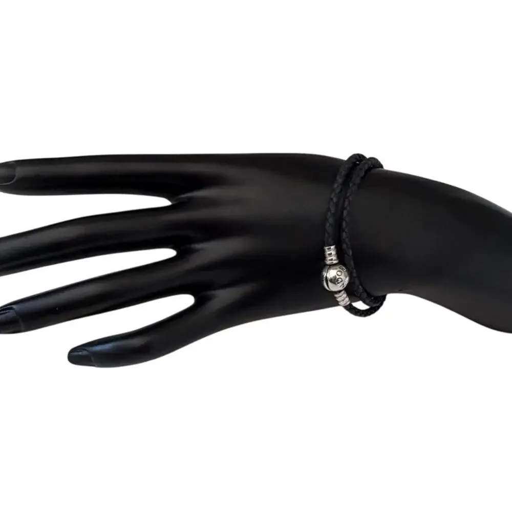 Pandora Moments Double Black  Leather and Silver Bracelet, 6
